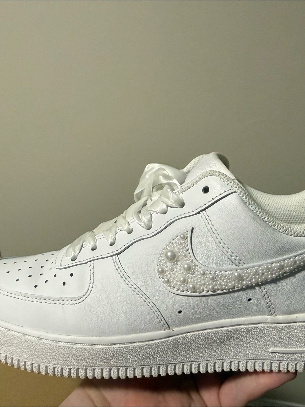 Nike Air Force 1’s White Pearl-Embellished - Picture 2 of 6